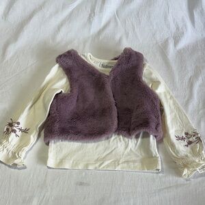 Nutmeg - Purple Faux Fur Vest with Cream Long Sleeve Top